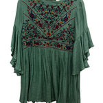 Umgee Embroidered Wide Sleeve Babydoll Tunic Top Green Small Garden Fairy Photo 0