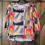 Multiples  Multicolor Abstract Artsy Print Stretch Blouse Photo 0