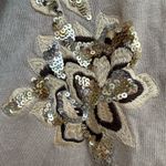 Cache Vintage Knit Silk Blend Tan Cardigan Gold Sequin Floral Embroidery Size S Photo 6