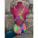 Jantzen Sassafras one piece swimsuit floral highcut dayglow green hot pink orange bright Photo 3