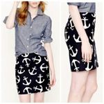J.Crew Anchor Print Nautical Mini Lined Skirt Zipper Pockets 2 Navy Blue White Photo 1