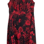Dark Floral Drape Silky Black Red Midi Dress 14 Whimsygoth Fairy Milkmaid Siren Size 14W Photo 0