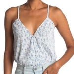 WAYF  Surplice Wrap Bodysuit Top Women Extra Large XL Blue White Floral Camisole Photo 1