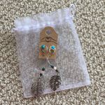 NEW Boho Silver Earrings Set Feather Hang Style and Horshoe Post Turquoise NWT Photo 0