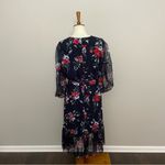Ralph Lauren LRL Dress Midi Floral Ruffle Balloon Sleeve Lined Belt Blue Red Photo 10
