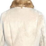 Vintage 90s Longline Cream Vegan Suede Coat Faux Fur Trim Jones New York Large Tan Photo 6