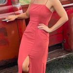 Tie Back Cutout Gown With Slit Pink Size 6 Photo 0