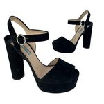 Prada Suede Platform Peep Toe Heels in Black Photo 0