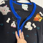 QUACKER FACTORY Woman's Size M Dog Button Front Sweater Quirky Artsy Black Size M Photo 3