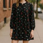 ZARA Long Sleeve Black Dress Small Empire Waist Goth Lightweight Floral Photo 1