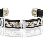 Silver Two Tone Design Leatherette Solid Copper Magnetic Bracelet Cuff Bangle Photo 0