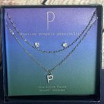A New Day "P"Initial‎ Necklace Silver Chain With Diamond Stud Earrings NIB Photo 0