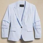 Banana Republic Linen Ruched Sleeve Blazer Womens Size 12 Blue Meditation NWT Photo 1