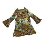 Avenue  Yellow Black Pleated Tunic Size 14/16 Long Sleeve Rhinestone Sheer Casual Photo 2