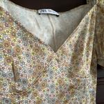 ZARA | Hammered Satin Pastel Floral Mini Dress with Puff Sleeves | Size Small Photo 5