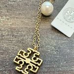 Tory Burch New  Britten Gold Tone Double Strand Layered, Logo with Pearl Charm Photo 6