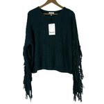 NWT &Merci Fringe Sleeve Sweater Size L Green Chunky Knit Textured Boho Western Photo 1