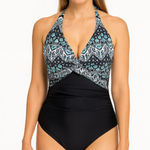 Jordan Emme  Halter One Piece Swimsuit Tummy Control Padded‎ Black S Photo 0