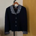 St. John  Evening Knit Jacket Embellished Rhinestones Pointed Collar Blue Size 12 Photo 3