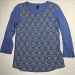 J.Crew  Womens Embroidered Floral Top 3/4 Sleeve T‎ Shirt Crew Neck Blue XS Photo 0