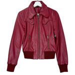 Guess Vintage Y2K  100% Leather Deep Red Burgundy Bomber Jacket Knit Trim Size XS Photo 2