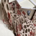 Papell for Dressbarn Silk Brown Pattern Y2k Aymmetrica Ruffle Midi Dress Size 10 Photo 4