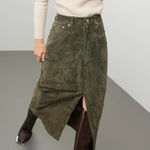 BLANK NYC  Skirt Womens 26 Green Leather Midi Hunter Front‎ Slit Retro Weathered Photo 0