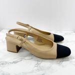 JustFab Gracie Slingback Cap Toe Block Heels Tan Beige Black 7.5 Photo 3