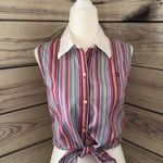 Striped Button Down Sleeveless Shirt Multi Size M Photo 0