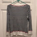 SO  Cardigan Sweater Juniors L Navy Striped Button Down Long Sleeve Pink Trim y2k Photo 3