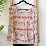 Lovely Day Floral Slightly Sheer Boho Long Sleeve Lace Up Back Top Blouse Photo 0