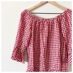 BeachLunchLounge New BEACH LUNCH LOUNGE Gingham Off Shoulder Ruffle Top Sz M Photo 4