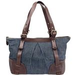 Burberry Denim Shoulder Bag Brown Leather Top Zip Closure Blue Label RARE Photo 13