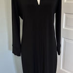 Norma Kamali Black Midi Long Sleeve Shirt Dress Large Stretch Travel Modest Photo 0