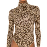 Lovers + Friends  Turtleneck Leopard Print Bodysuit with Long Sleeves in Tan Smal Photo 0