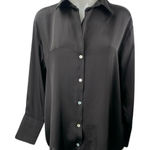 ZARA Women's Black Silky Satin Collared Long Sleeve Button Down Shirt Top Size M Photo 0