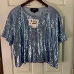 Parker Nina  Sequin Top Half Blue‎ Sparkly Party Blouse Short Sleeve 3X Photo 7