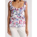 French Connection  Aden Bai Lurex Frill Cami Top Summer White Cerise Size 4 NWOT Photo 0