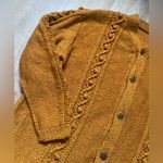 VINTAGE Cardigan Sweater Womens XL Cable Knit Button Front Granny Cottage Grunge Gold Photo 5