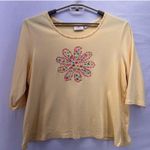 The Quacker Factory Womens Top Size 2X Whimsy Artwork Floral Mandala Rhinestones Yellow Photo 0