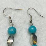 Faux Turquoise Dangle Drop Hook Earrings Women Blue Color Shade Silver Tone Bead Photo 2