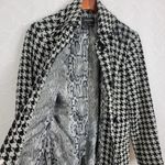 Focus 2000 Womens Trench Coat Size 10 Black White Houndstooth Long Sleeve Button Photo 5