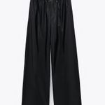 ZARA Black Faux Leather Wide Leg Pants Trousers Photo 9