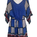 American Eagle XS Blue Red Patchwork Print Mini Dress NWT Boho Festival Rodeo Photo 0