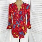 Maeve  by Anthropologie Floral Pintuck Pleat Shirt Red XS Photo 6