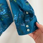Talbots Petite | Teal Blue Paisley Floral Button Up Blouse 100% Cotton Womens LP Photo 2