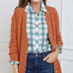 Talbots  Orange Cable Knit V Neck Cardigan Sweater Size XL  Long Line Wool Blend Photo 0