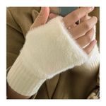Cozy White Fuzzy Fingerless Winter Gloves Women’s Soft Warm Hand Warmers Photo 3