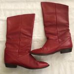 1990s vintage Red 100% Genuine leather plain western cowgirl pointy toe mid calf boots flexible comfortable leather Photo 0