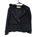 ZARA Basic crop pea coat navy faux fur hood small Photo 0